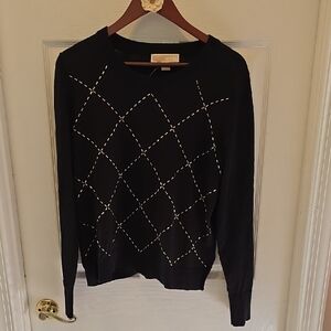 Michael Kors Women's Black Sweater with Gold Embelishments- Size Large